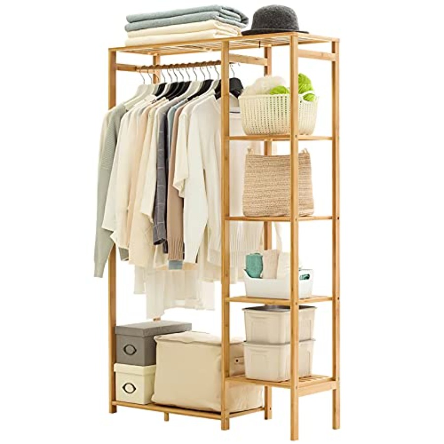 Baby Clothing Rack - Bamboo Clothing Rack with 6 Tier