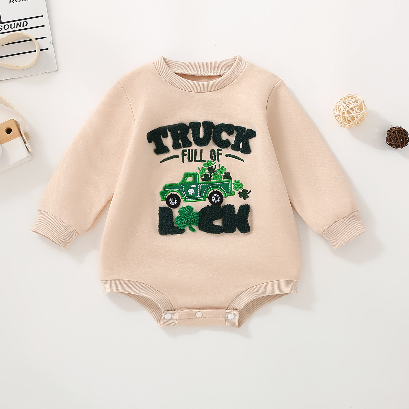 Baby Clothing Neutral - Neutral Spring Autumn Khaki Car Embroidery